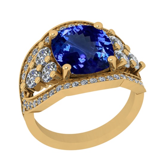 6.51 Ctw VS/SI1 Tanzanite And Diamond 18k Yellow Gold Cocktail Ring