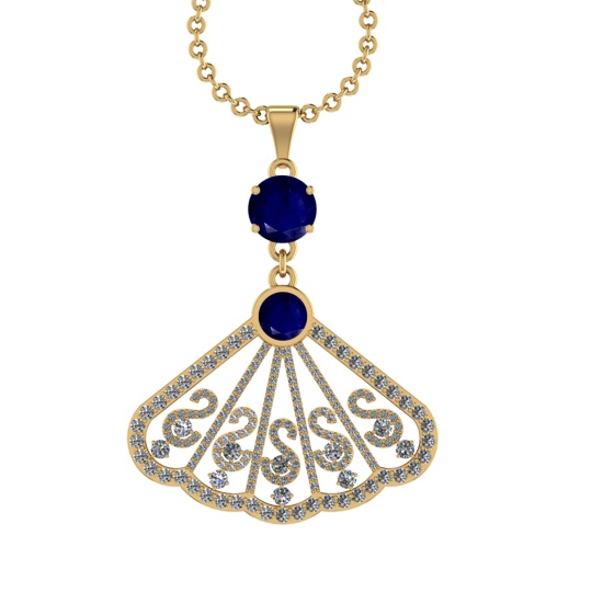 3.33 Ctw VS/SI1 Blue Sapphire and Diamond14K Yellow Gold Necklace (ALL DIAMOND ARE LAB GROWN )