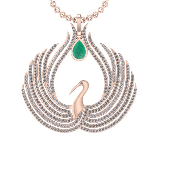 7.52 Ctw VS/SI1 Emerald and Diamond 14K Rose Gold Pendant (ALL DIAMOND ARE LAB GROWN)
