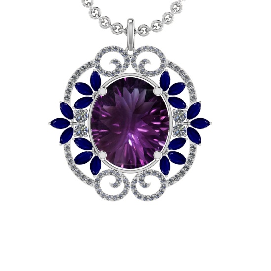 40.84 Ctw VS/SI1 Amethyst,Blue Sapphire and Diamond 14K White Gold Pendant