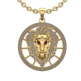 1.72 Ctw SI2/SI1 Ruby and Diamond Style Men's collection 18K Yellow Gold lion Necklace (ALL DIAMOND