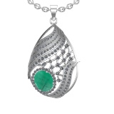 6.68 Ctw VS/SI1 Emerald and Diamond 14k White Gold Pendant (ALL DIAMOND ARE LAB GROWN)