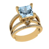 2.70 Ctw VS/SI1 Blue Topaz And Diamond 14K Yellow Gold Engagement Ring( ALL DIAMOND ARE LAB GROWN )