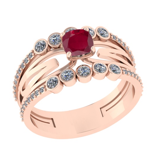 1.03 Ctw VS/SI1 Ruby and Diamond 14k Rose Gold Engagement Ring (ALL DIAMOND