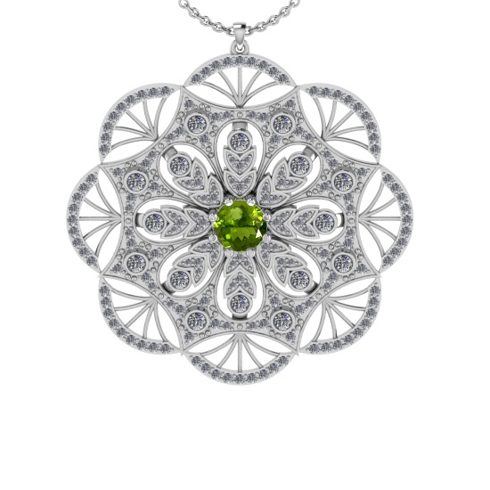 2.47 Ctw VS/SI1 Peridot and Diamond Set 10K white Gold Pendant (ALL DIAMOND