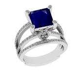 2.70 Ctw VS/SI1 Blue Sapphire And Diamond 14k White Gold Engagement Ring (A