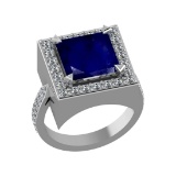 3.35 Ctw VS/SI1 Blue Sapphire and Diamond 14k white Gold Engagement Ring (A