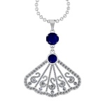 3.33 Ctw VS/SI1 Blue Sapphire and Diamond14K White Gold Necklace (ALL DIAMO