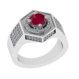 1.42 Ctw VS/SI1 Ruby and Diamond 14K White Gold Engagement Ring (ALL DIAMON