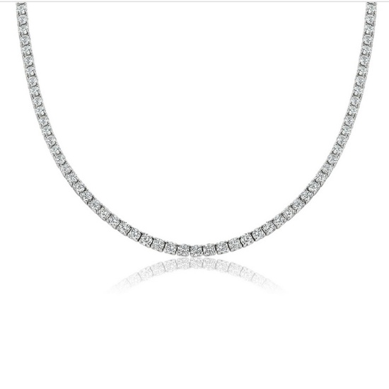 13.4 ctw 14K White Gold 17 inch Basket 4 Prong Tennis  Necklace (LAB-GROWN)