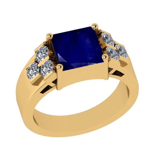 3.66 Ctw VS/SI1 Blue Sapphire and Diamond 14k Yellow Gold Engagement Ring (
