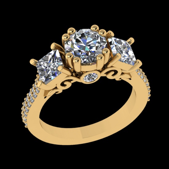 3.10 Ctw VS/SI1 Diamond Prong Set 18K Yellow Gold Necklace (ALL DIAMOND ARE