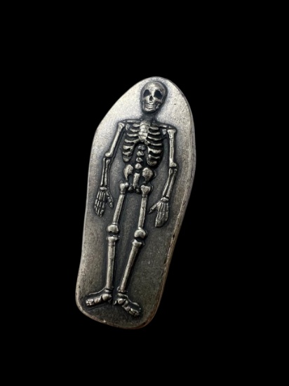 3 oz Hand Poured Silver Coffin - Skeleton