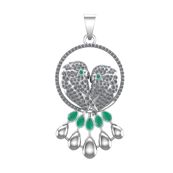 3.73 Ctw VS/SI1 Emerald and Diamond 14k white Gold Pandant (ALL DIAMOND ARE
