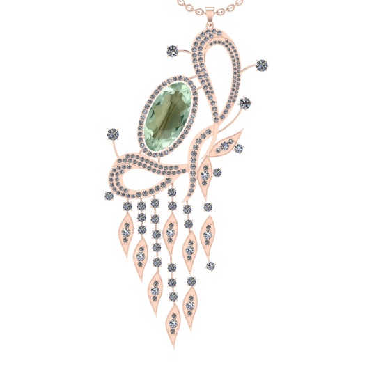 22.71 Ctw I2/I3 Green Amethyst And Diamond 10K Rose Gold Necklace(ALL DIAMO
