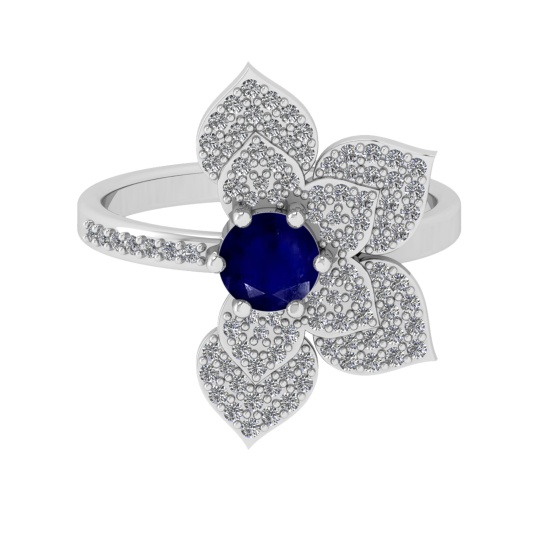 0.92 Ctw VS/SI1 Blue sapphire and Diamond Prong Set 14K White Gold Engageme