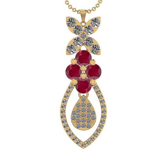 19.90Ctw VS/SI1 Ruby and Diamond 14K Yellow Gold Necklace(ALL DIAMOND ARE L