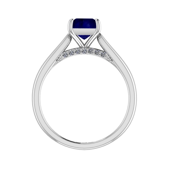 0.82 Ctw VS/SI1 Blue Sapphire and Diamond 14k white Gold Engagement Ring (A