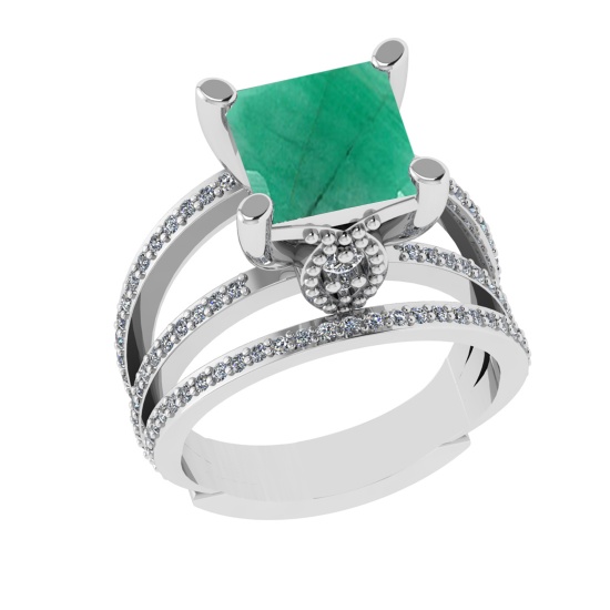 2.70 Ctw VS/SI1 Emerald And Diamond 14k White Gold Engagement Ring (ALL DIA