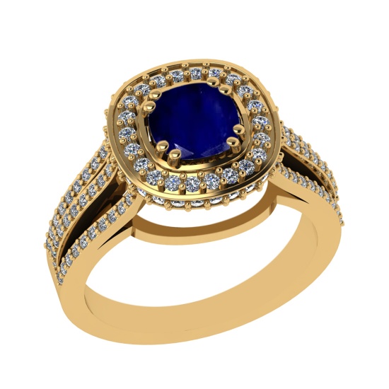 1.81 Ctw VS/SI1 Blue Sapphire and Diamond 14k Yellow Gold Engagement Halo R