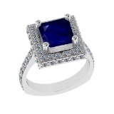 3.21 Ctw VS/SI1 Blue Sapphire And Diamond 14k White Gold Engagement Ring (A