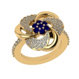 0.90 Ctw VS/SI1 Blue Sapphire and Diamond 14k Yellow Gold Engagement Ring (