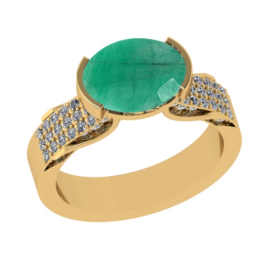 2.98 Ctw VS/SI1 Emerald And Diamond 14k Yellow Gold Engagement Ring (ALL DI