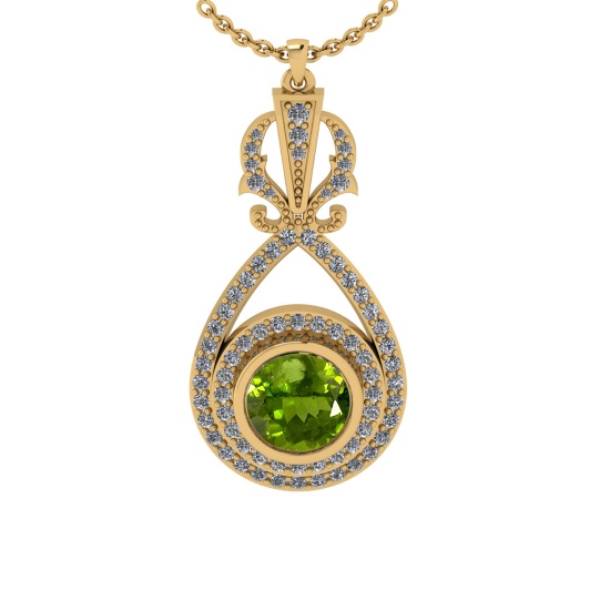 1.85 Ctw VS/SI1 Peridot and Diamond 10K Yellow Gold Pendant (ALL DIAMOND AR