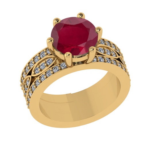 3.47 Ctw VS/SI1 Ruby and Diamond 14k Yellow Gold Engagement Ring (ALL DIAMO