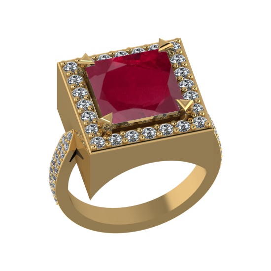 3.35 Ctw VS/SI1 Ruby and Diamond 14k Yellow Gold Engagement Ring (ALL DIAMO