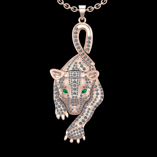 3.80 Ctw VS/SI1 Diamond Prong Set 18K Rose Gold Animal theme Lion Necklace