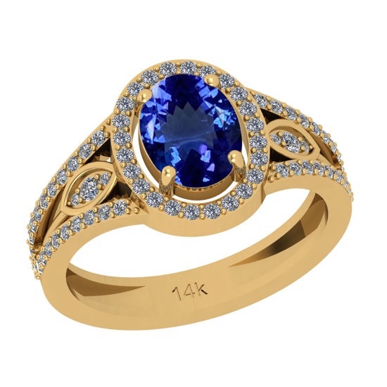 1.90 Ctw VS/SI1 Tanzanite And Diamond 18k Yellow Gold Cocktail Ring