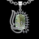20.43 Ctw VS/SI1 Green Amethyst And Diamond 14K White Gold Necklace( ALL DI