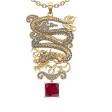 6.40 Ctw VS/SI1 Ruby and Diamond Prong Set 14K Yellow Gold Pendant (ALL DIA