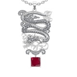 6.40 Ctw VS/SI1 Ruby and Diamond Prong Set 14K White Gold Pendant (ALL DIAM