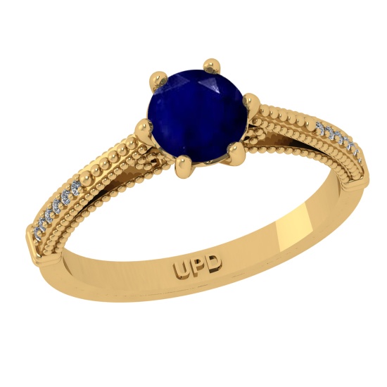0.90 Ctw VS/SI1 Blue Sapphire and Diamond 14k Yellow Gold Engagement Ring (