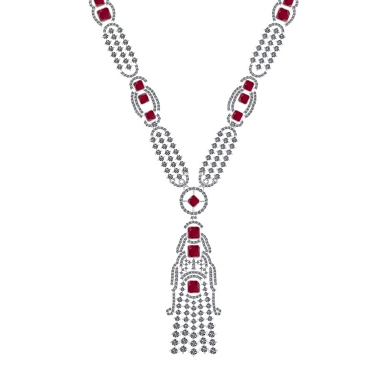 10.25 Ctw VS/SI1 Ruby and Diamond 14k White Gold Necklace ALL DIAMOND ARE L