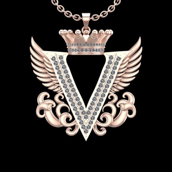 4.25 Ctw VS/SI1 Diamond Prong Set 18K Rose Gold Letter theme ( V) Necklace