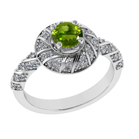 1.03 Ctw VS/SI1 Peridot and Diamond Set 10K white Gold Engagement Ring (ALL
