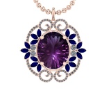 40.84 Ctw VS/SI1 Amethyst,Blue Sapphire and Diamond 14K Rose Gold Pendant