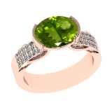2.98 Ctw VS/SI1 Peridot And Diamond 14K Rose Gold Engagement Ring( ALL DIAM