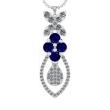 19.90Ctw VS/SI1 Blue Sapphire and Diamond 14K White Gold Necklace(ALL DIAMO