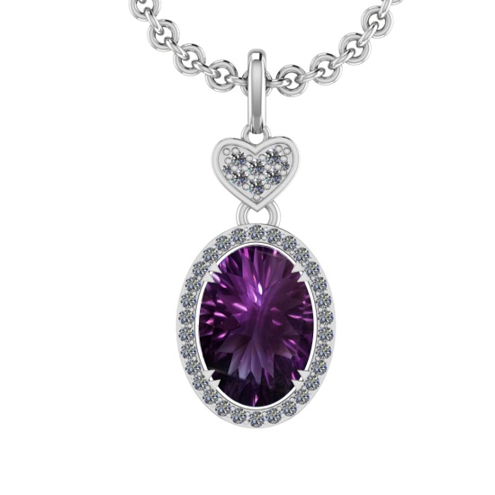 12.57 Ctw VS/SI1 Amethyst and Diamond 14K White Gold Pendant