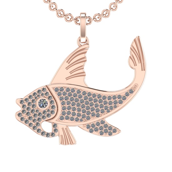 1.01 Ctw SI2/SI1 Diamond 14k Rose Gold Fish Pendant (ALL DIAMOND ARE LAB GR