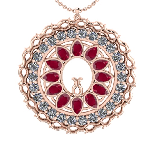 5.86 Ctw VS/SI1 Ruby and Diamond 14k Rose Gold Pandant (ALL DIAMOND ARE LAB