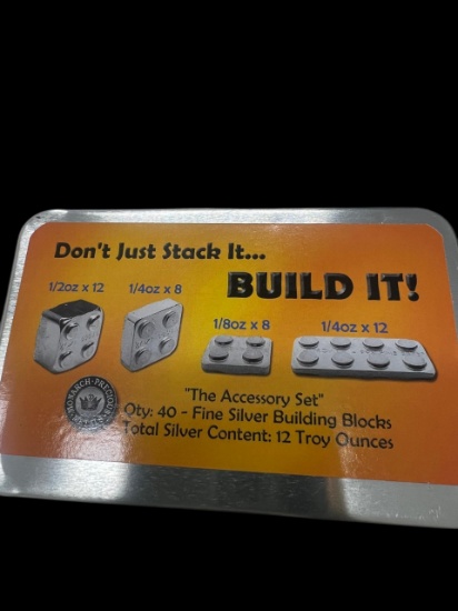 12 oz Silver Building Block Bars - 40-Piece Accessory Set