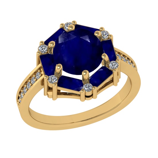 2.77 Ctw VS/SI1 Blue Sapphire and Diamond 14k Yellow Gold Engagement Ring (