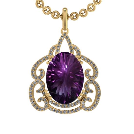 21.77 Ctw VS/SI1 Amethyst and Diamond 14K Yellow Gold Pendant