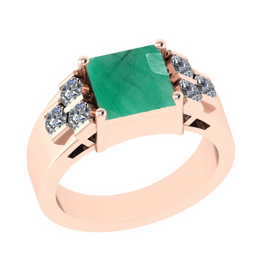 3.66 Ctw VS/SI1 Emerald and Diamond 14k Rose Gold Engagement Ring (ALL DIAM
