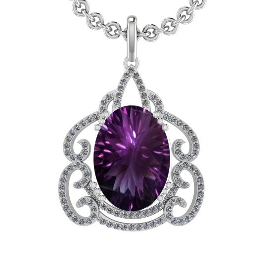 21.77 Ctw VS/SI1 Amethyst and Diamond 14K White Gold Pendant